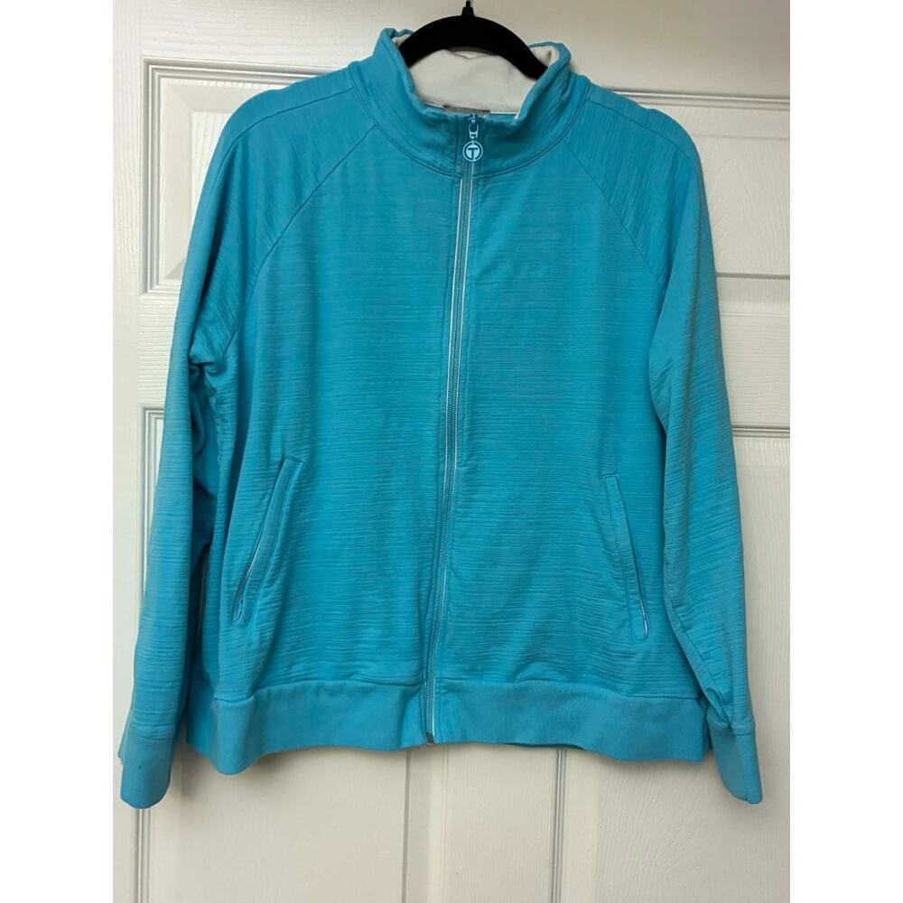 Talbots Women's Full Zip Jacket XL Turqoise Mock Neck‎ Stretch Casual